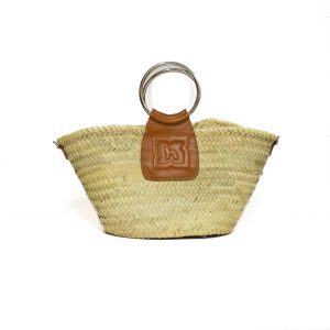 Panier h – Palmier & cuir marron