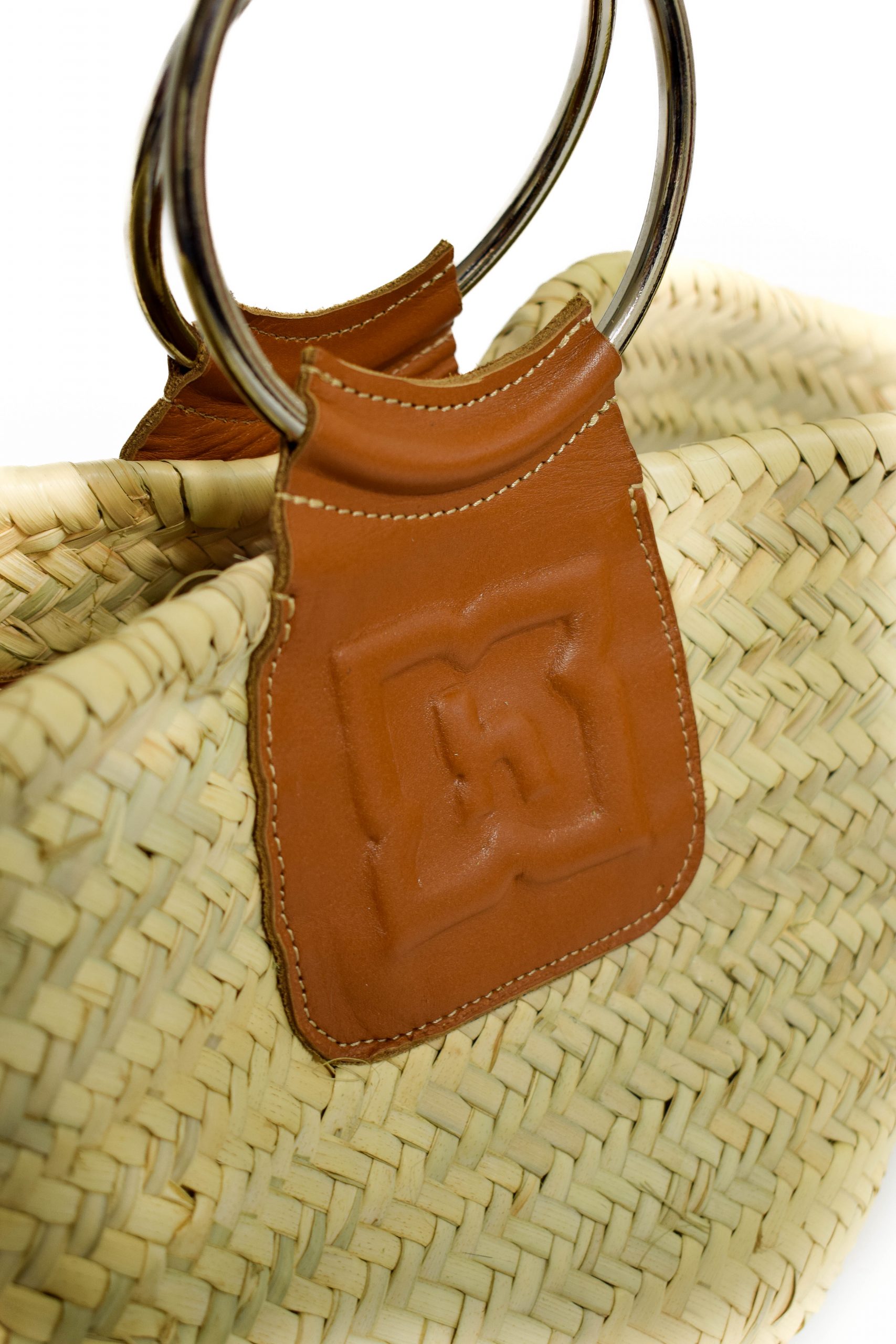 Panier h – Palmier & cuir marron – Image 4