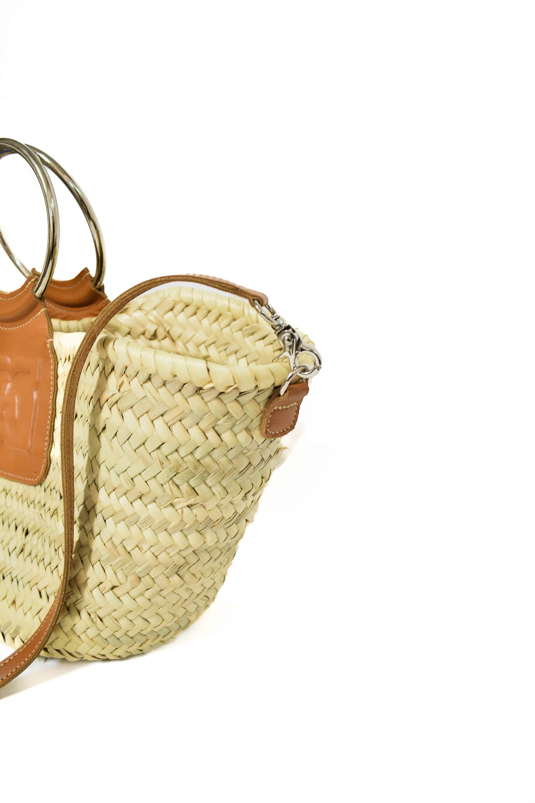 Panier h – Palmier & cuir marron – Image 5