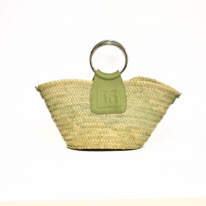 Panier h – Palmier & cuir vert sauge