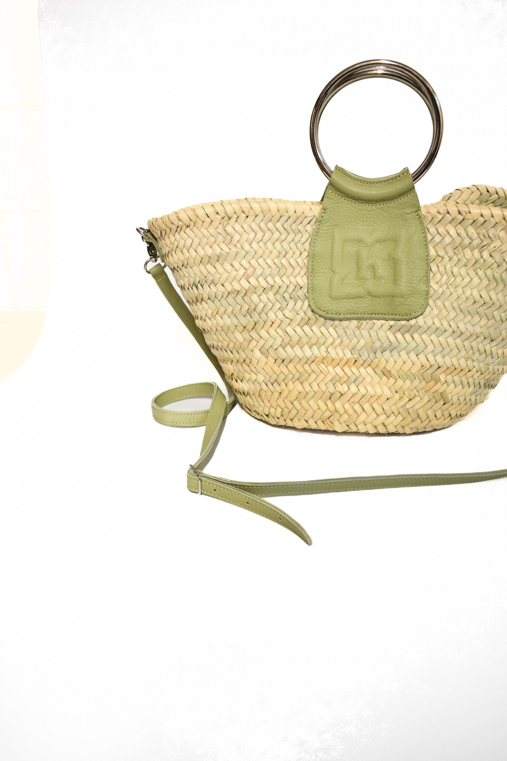 Panier h – Palmier & cuir vert sauge – Image 4