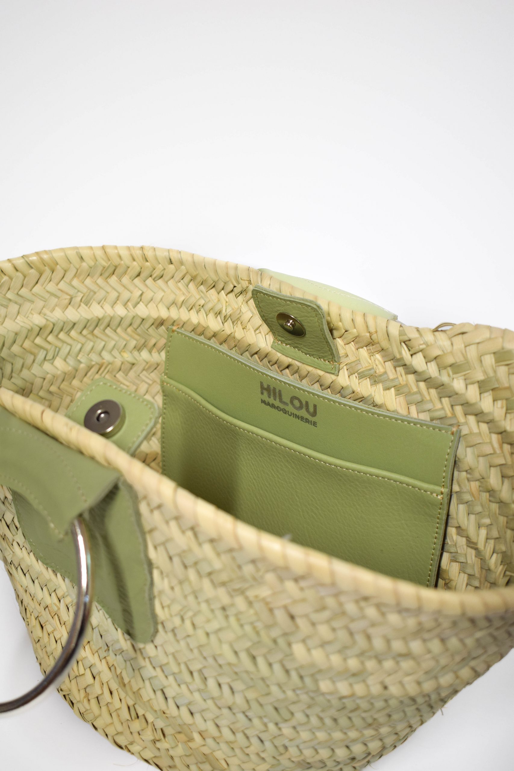 Panier h – Palmier & cuir vert sauge – Image 5
